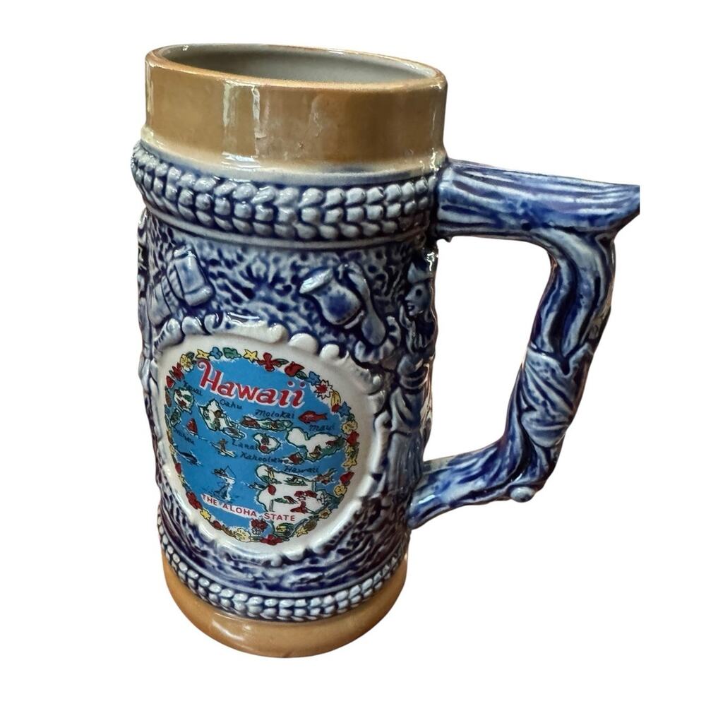 Vintage Hawaii Ceramic‎ Beer Mug Stein Aloha State Colorful Map Souvenir Tourist